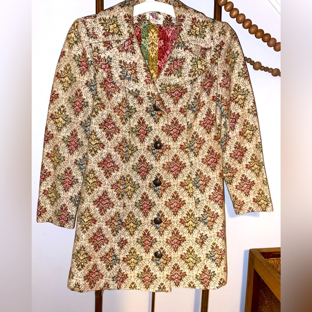1960 Vintage ORIGINAL-LANZ SALZBURG-WIEN Tapestry Brocade Coat Size Petite XXS